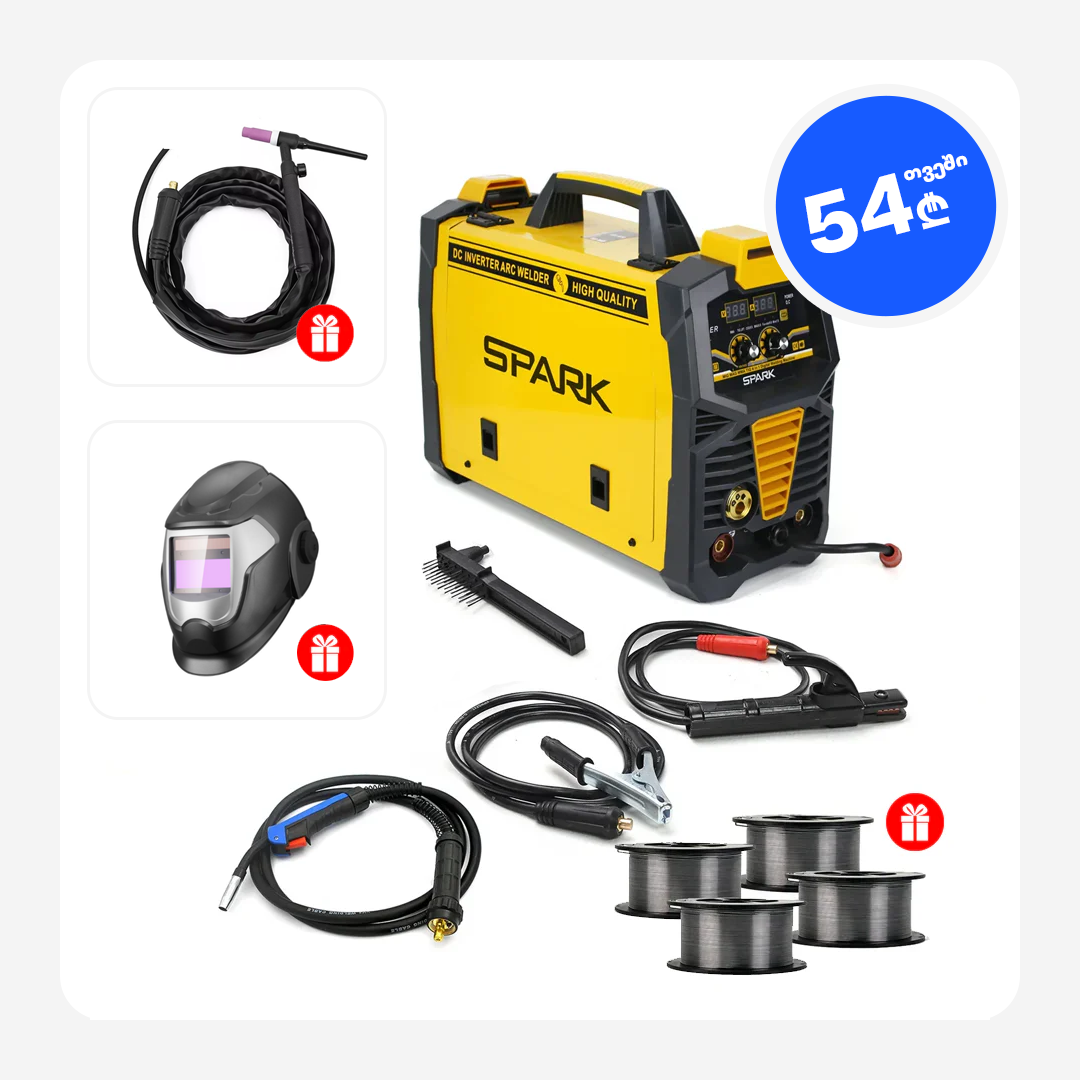 პროფესიონალი კემპის და შედუღების აპარატი, MIG/MAG/MMA/TIG 4 ფუნქციით - SPARK MIG300 SUPER (გაზით და გაზის გარეშე)