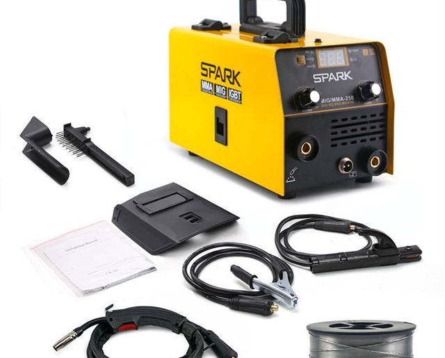 კემპის და შედუღების აპარატი FLUX მავრთულზე - SPARK MIG 250 - MIG/MMA